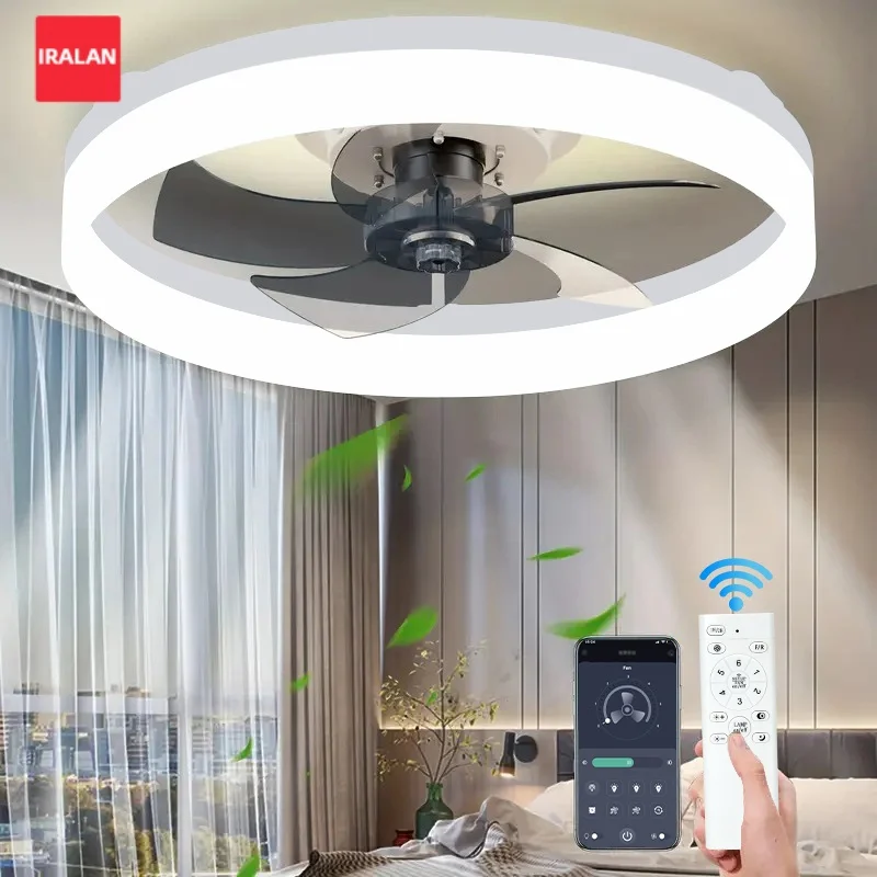 

IRALAN Modern Ceiling Fans with Light and Remote 3 Color Light 6 Speeds Reversible Flush Mount Timing App Control LED Fan Light
