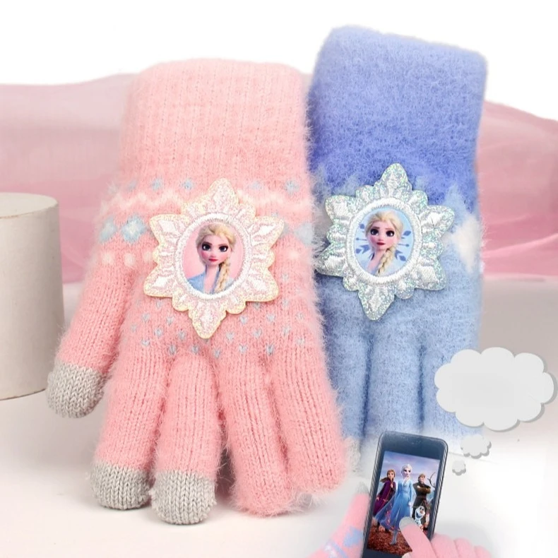 Disney children's gloves Frozen girl Princess Aisha elementary student's five-finger fingers to keep warm in winter touch screen
