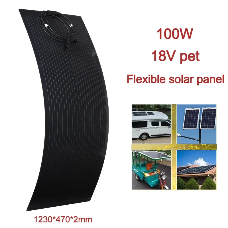 

Sloar Panel 100W 18V PET Flexible Monocrystalline Solar Plate Battery System Kit For Outdoor Marine Camping Boat RV Outdoor