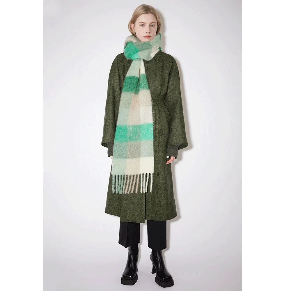 AC Plaid Scarf Women New Splicing Cashmere Mohair Scarves Female Fall And Winter Warm Shawl Long Muffler 242CM