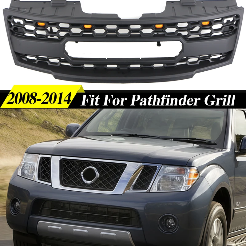 

Front Grill W/light Fits For 2008-2012/2010-2014 Nissan Pathfinder Matte Black Grille
