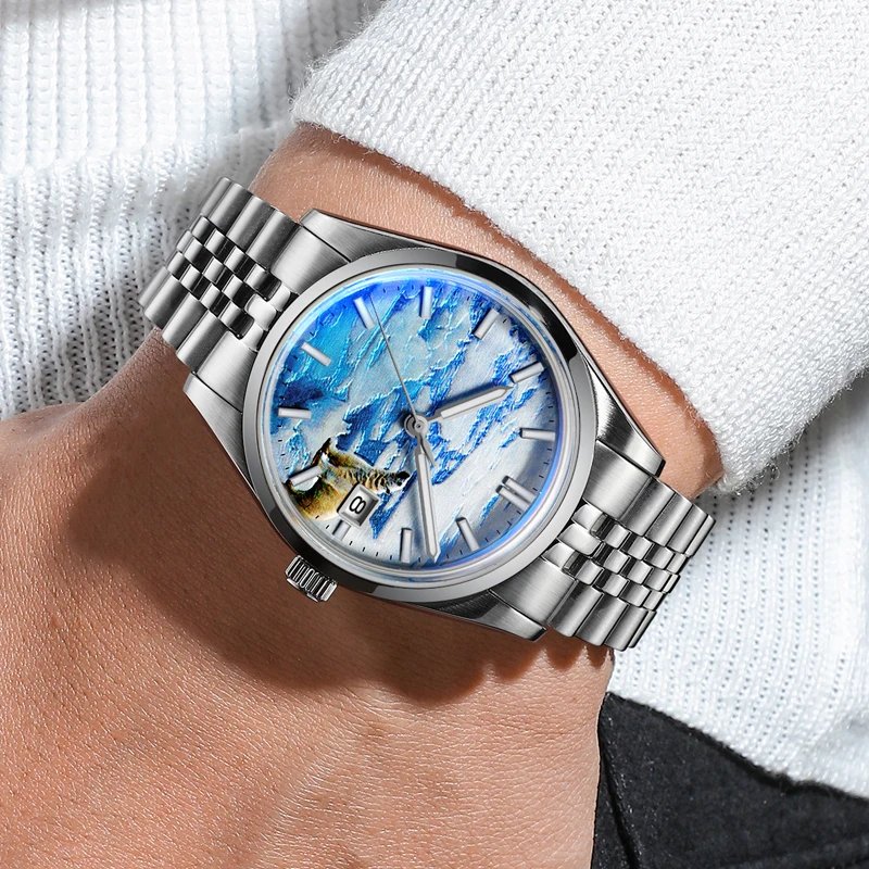 

ADDIESDIVE Luminous Mechanical Watches Men Luxury Bubble Mirror Glass NH35A Analog Watch Waterproof Steel Automatic Wristwatch