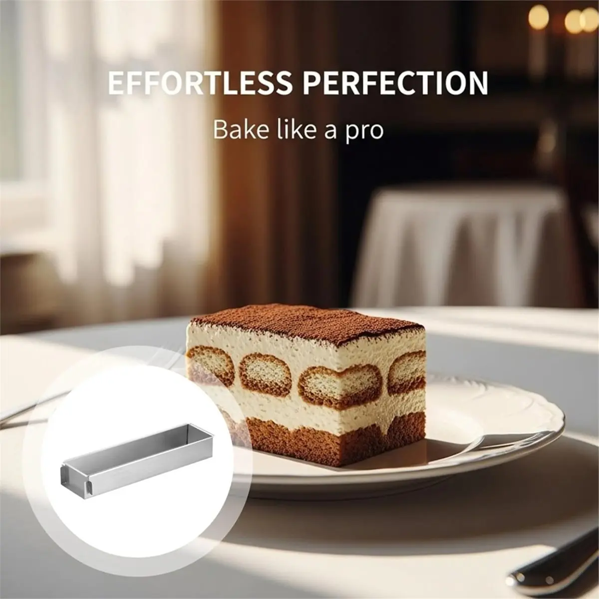 Rectangle Cake Pan, Stainless Steel Tiramisu Pan with Removable Side, 6 cm Deep Rectangular Baking Tray for Tiramisu