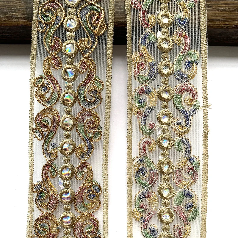 مجموعة من 2 م/6.56 قدم ، كبيرة وواسعة ، تطريز دانتيل ، زخرفة زهور ، إكسسوارات ستائر ، مصنوعة يدويًا ، أشرطة حرفية ، فستان #4