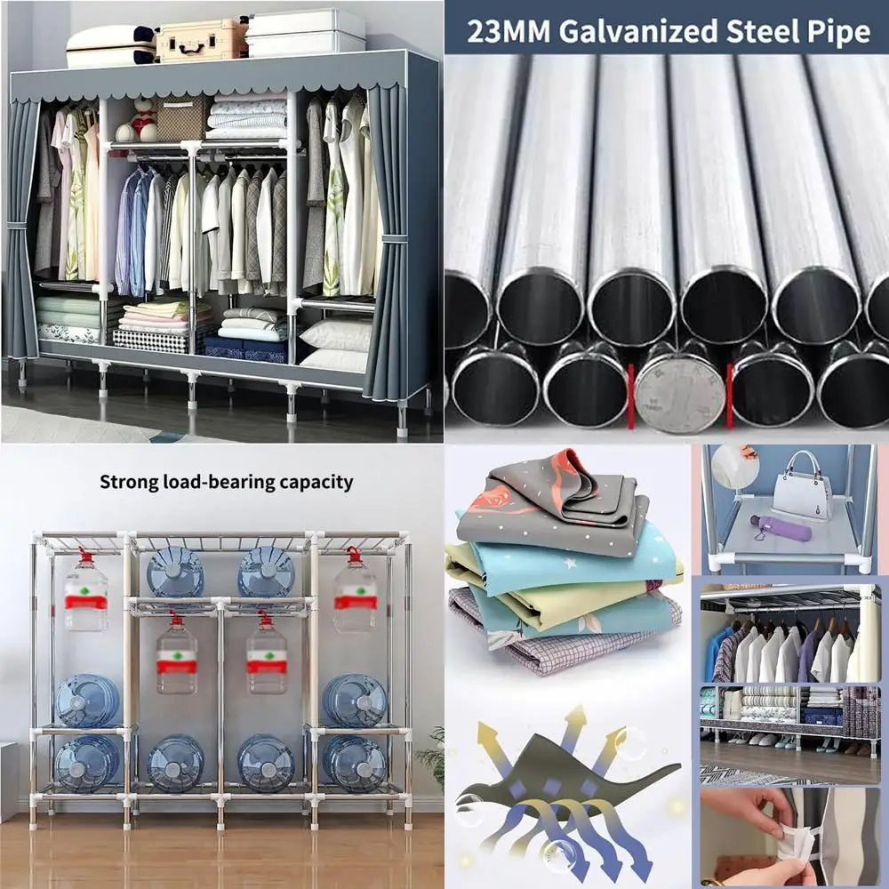 منظم خزانة ملابس محمول من القماش غير المنسوج مع 3 أرفف و4 قضبان تعليق لحلول تخزين الملابس #1