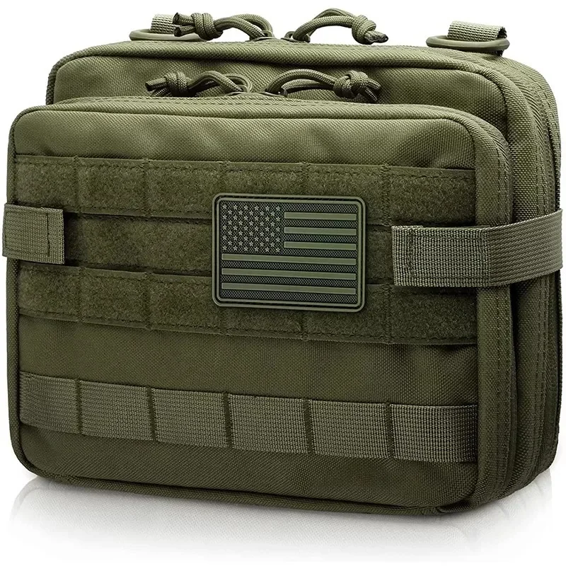 Tactical Large Admin Pouch of Double Layer Design, Molle EDC EMT Utility Pouch with Map Sleeve Modular Tool Pouch Flag Patch