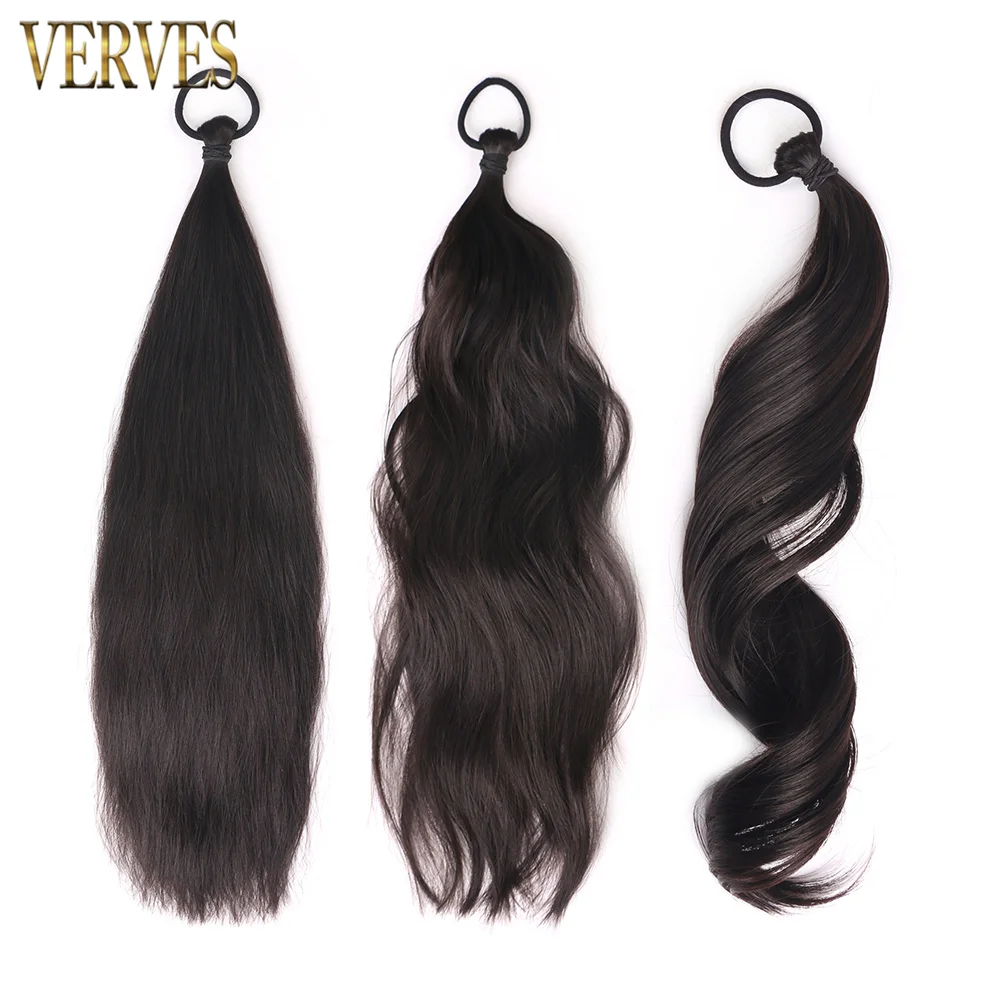 Extensiones de coleta de pelo sintético, mechones de 18 pulgadas, moño negro, top de calavera alta, bolsa de peluca extra