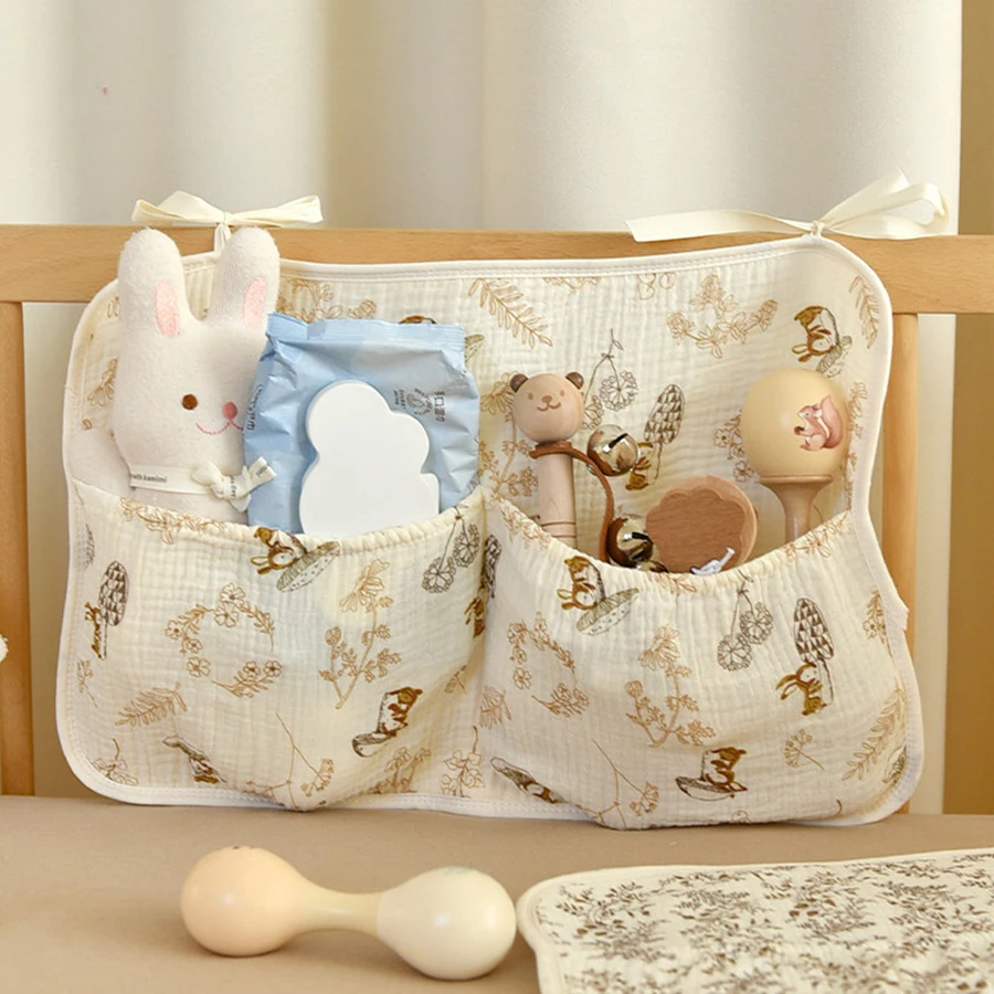 

Baby Crib Organizer Cot Caddy Bedside Storage Bag with 2 Pockets Hanging Diaper Nursery Toys Bag Stroller Organizer