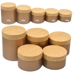 30Pcs 100/120/150/200/250g PET Empty Plastic Jar Imitation Wood Grain Lid Face Cream Cosmetic Container Reusable Refillable Jars