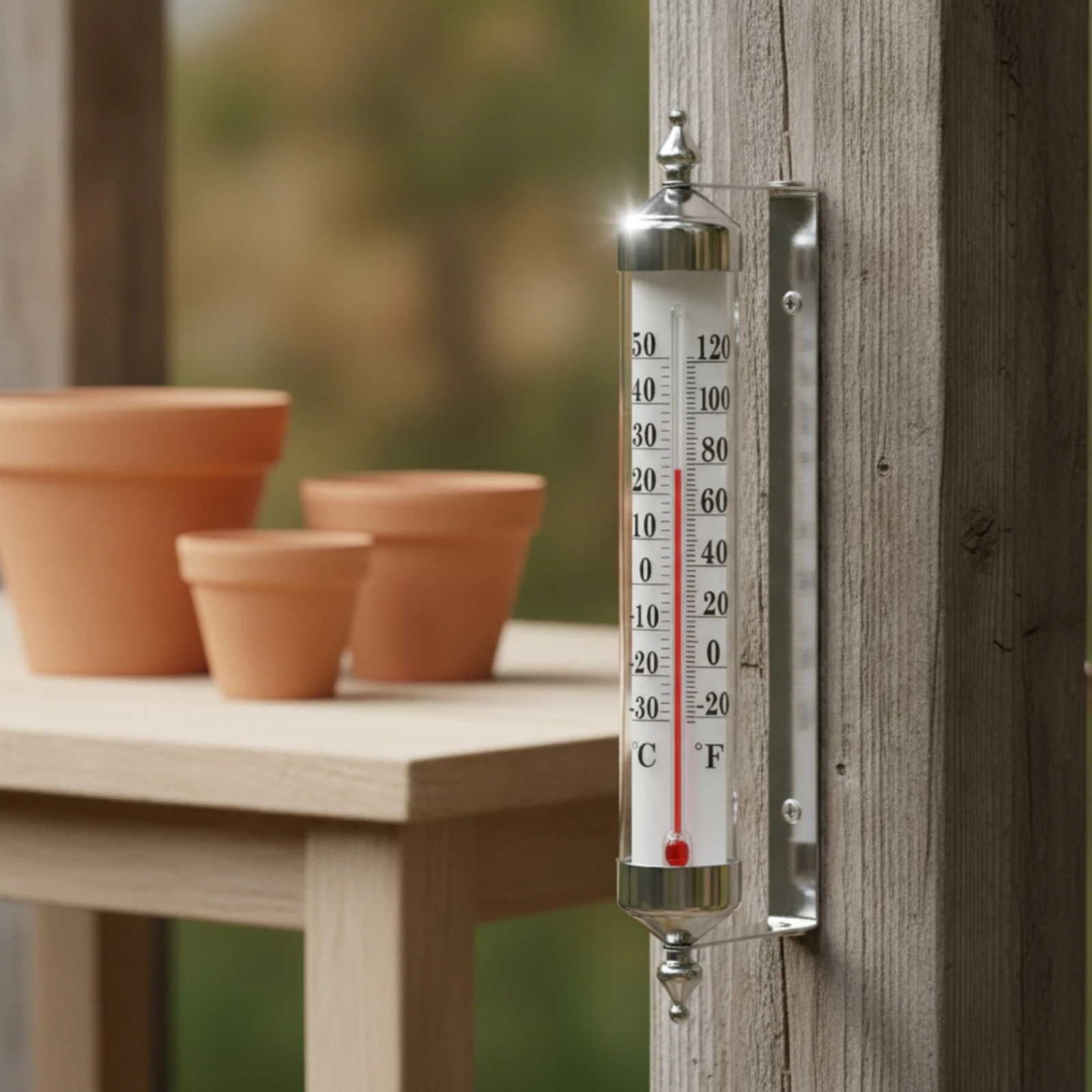 Thermometer with Mounting Bracket Decorative Wall Mount Thermometer Analog Big and Bold for Gardeners, Patio, Greenhouse