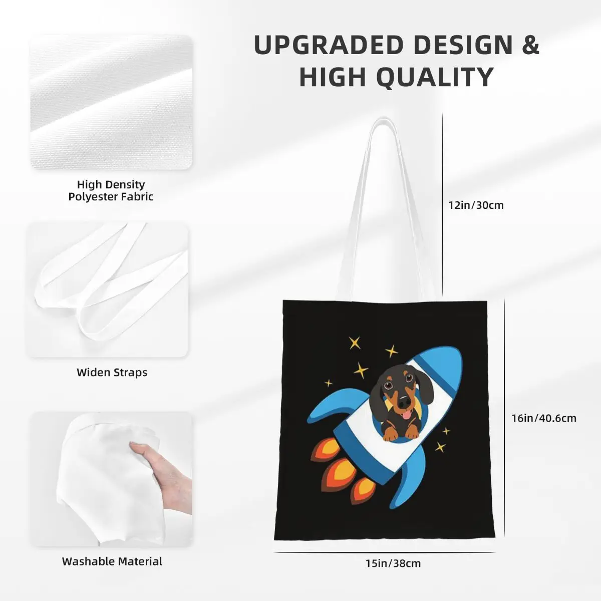 กระเป๋าผ้าแคนวาสลายดัชชุนด์สุดฮา รูปทรงจรวดอวกาศ กระเป๋าสะพายไหล่พับได้สำหรับสาวๆ ใช้สำหรับเดินทาง