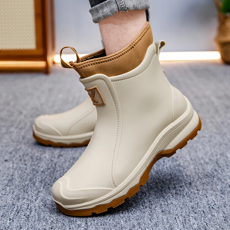 

Winter Thiened Fce Lined ort Tube Waterproof Non Slip Kitchen Work Rubber oes Men's Faionable Rain Boots Durable