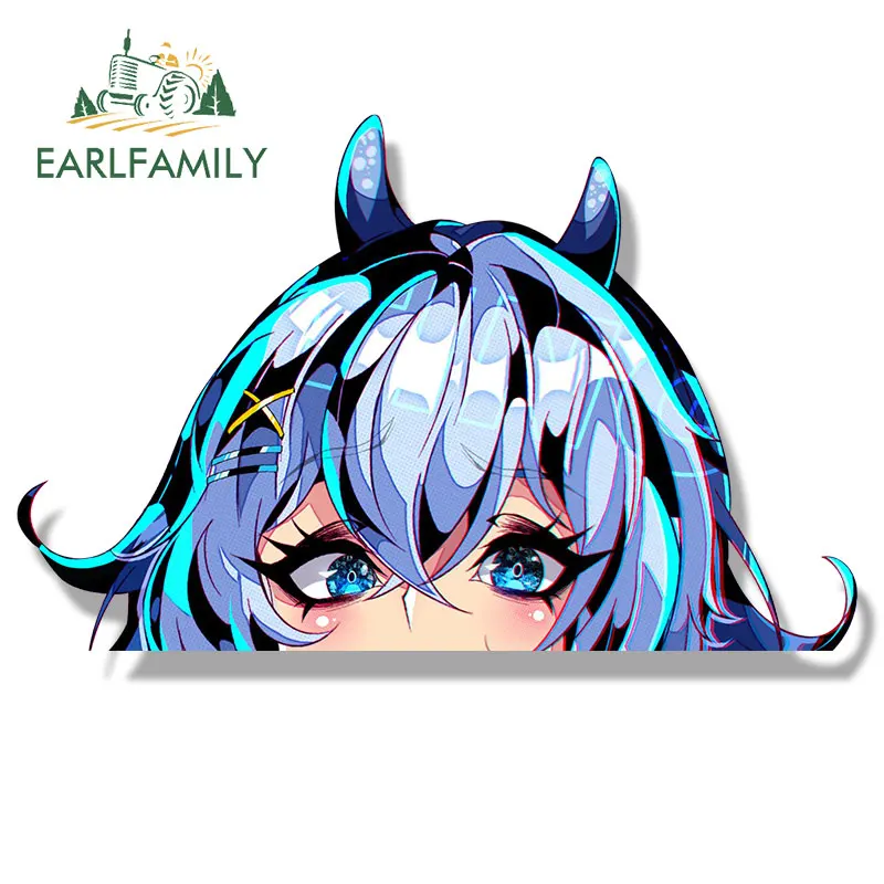EARLFAMILY Chibi Rei Stingray Vtuber Car Sticker Sketch Waifu Fanart Decal Cartoon Shark Girl Peeker Stickers Car Accessories view 3