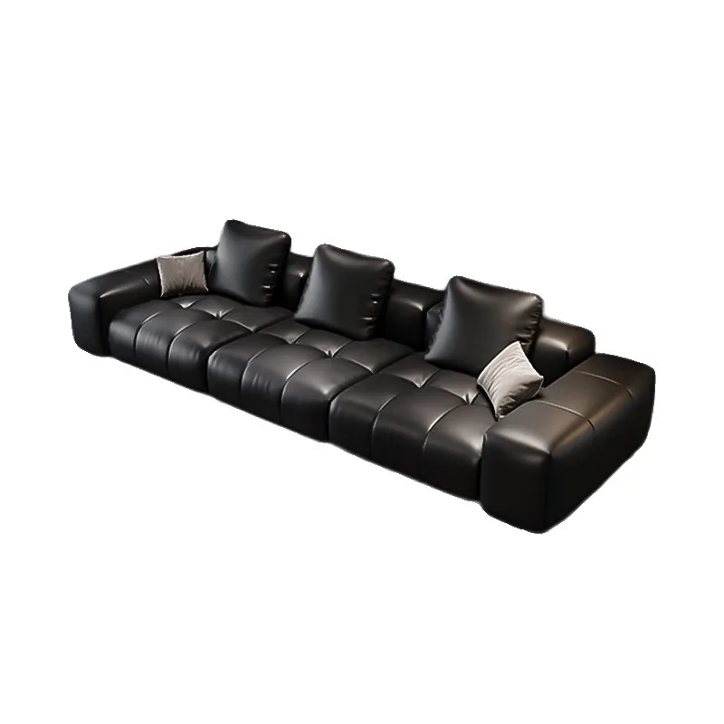 Leather sofa living room black first layer cowhide high-end leather art straight row modular combination