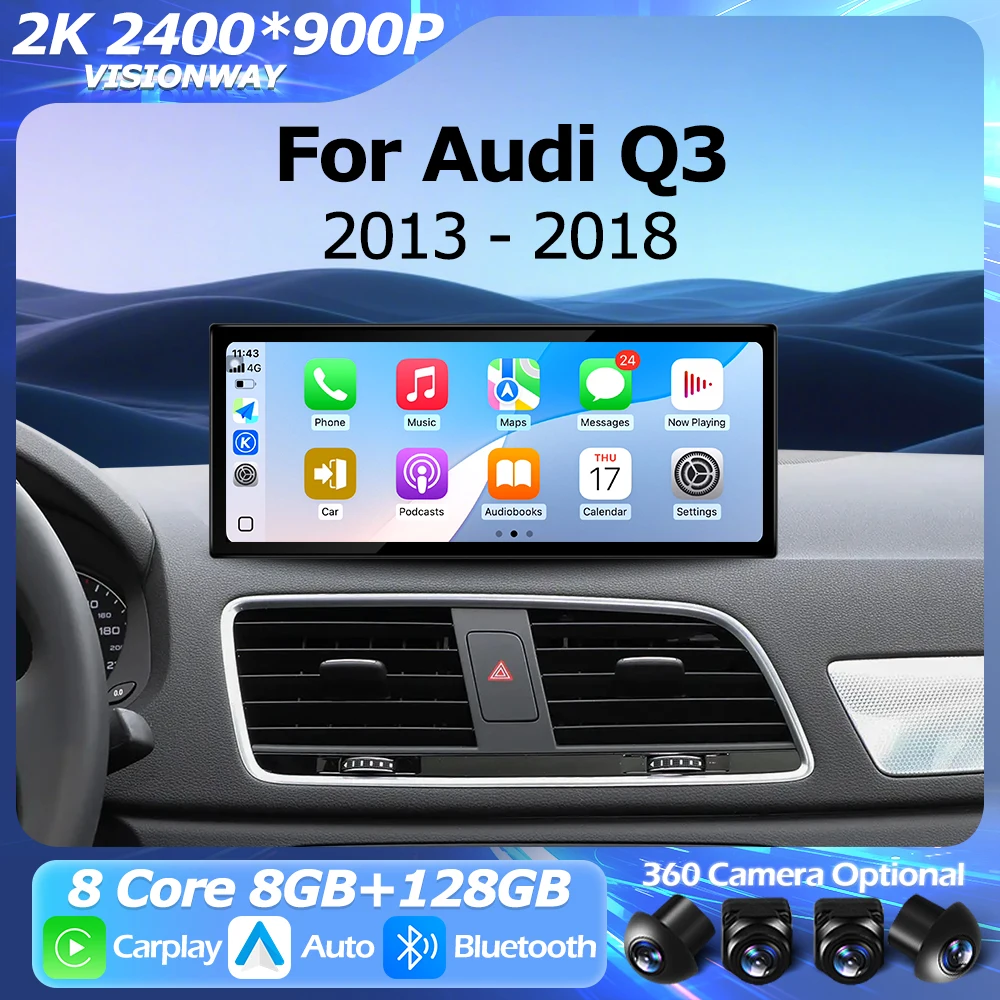 Android 16 Auto For Audi Q3 2013-2018 Car Radio 2400*900P Wireless Carplay Multimedia Player Bluetooth GPS Navigation