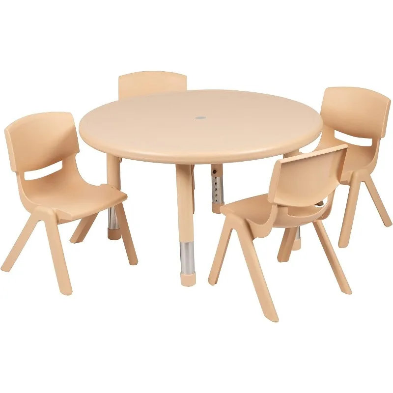 

33" Round Natural Plastic Height Adjustable Activity Table Set with 4 Chairs