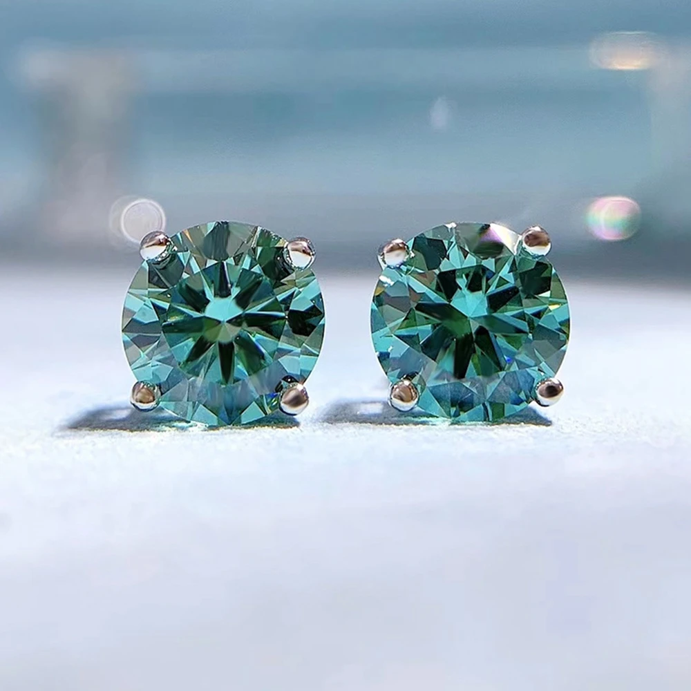 SHIPEI Classic Solid 925 Sterling Silver Round Cut 8 MM Sapphire Gemstone Wedding Fine Jewelry Ear Stud Earrings Drop Shipping