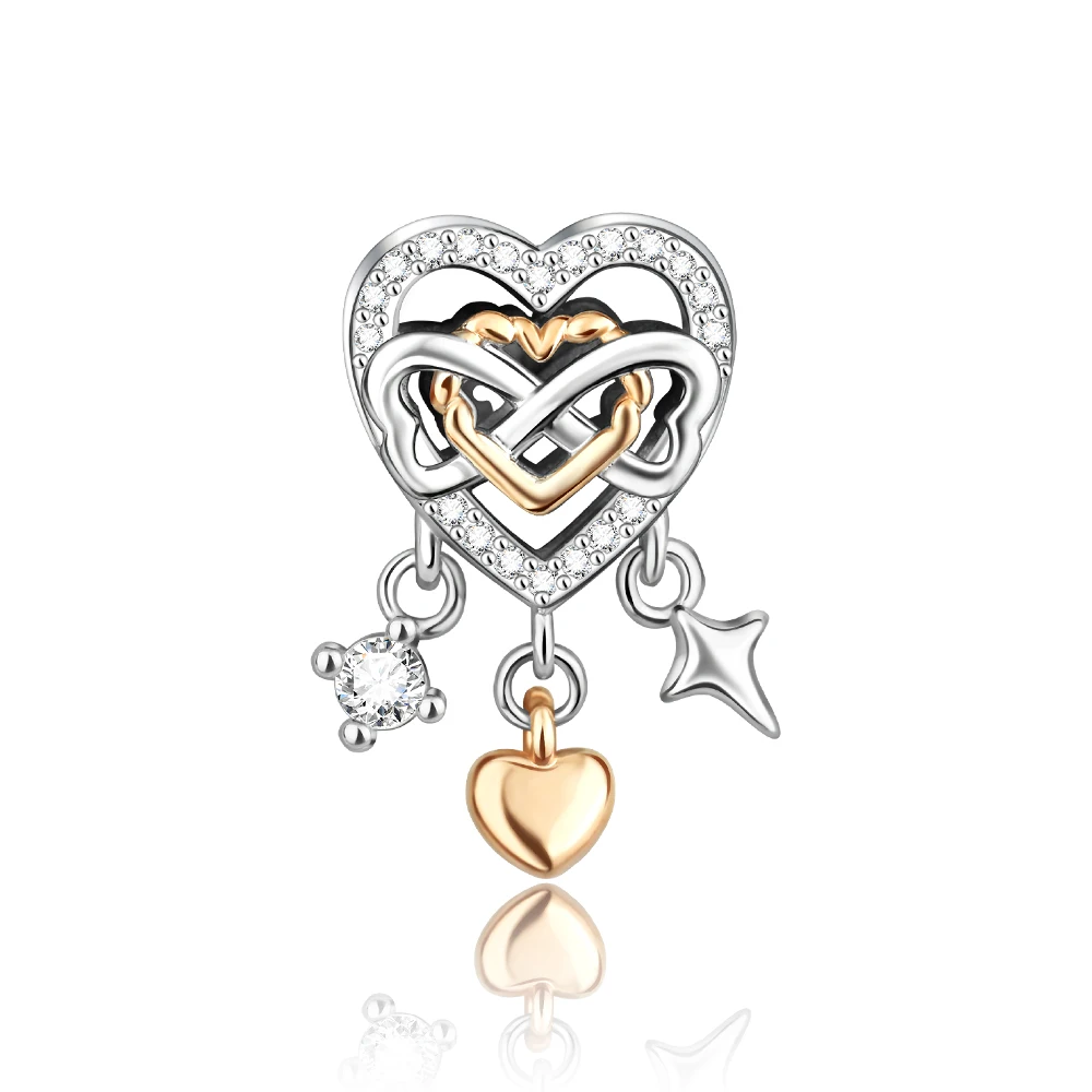 

Danturn 925 Sterling Silver Original Beads Infinite Hearts Dangle Charm fit Snake Chain Bracelet Fashion Women Jewelry Making