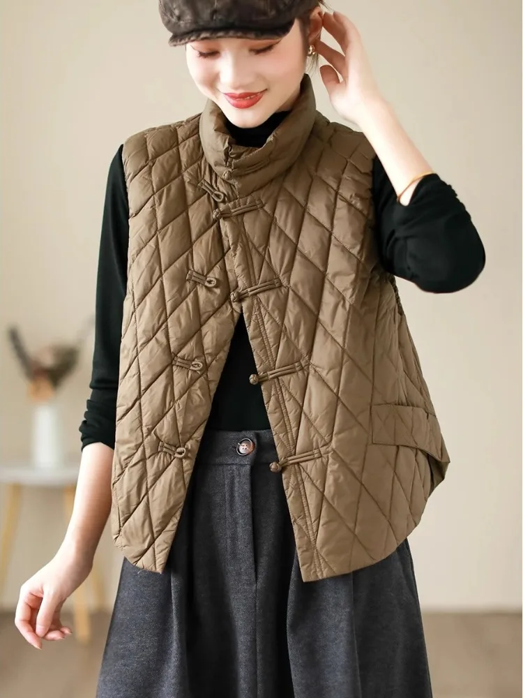 

Women's Stand Collar down Cotton Vest Autumn Winter Warmth Layering Buttoned Jaet Outerwear Pure Color Commute Sle