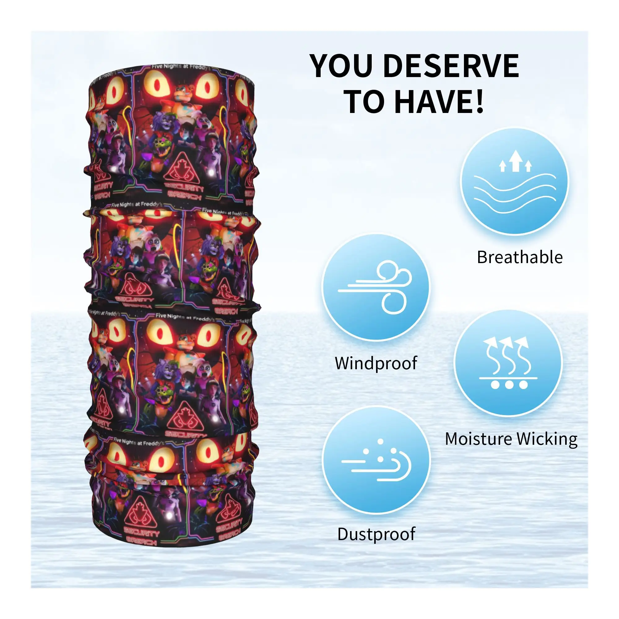 FNAF ملصق الفيلم باندانا غطاء الرقبة المطبوعة التفاف وشاح متعدد الوظائف الدراجات وشاح ركوب الدراجات للرجال النساء الكبار قابل للغسل