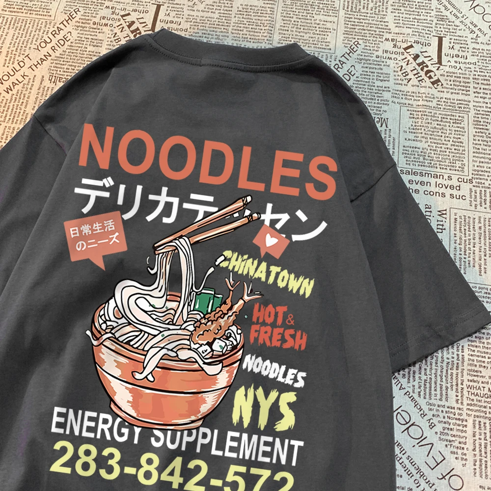 Anime Noodies Illustration Graphic Drawstring T Shirt Mens Loose Oversize New Tee Clothes Summer Cotton Tops Creativity T Shirts