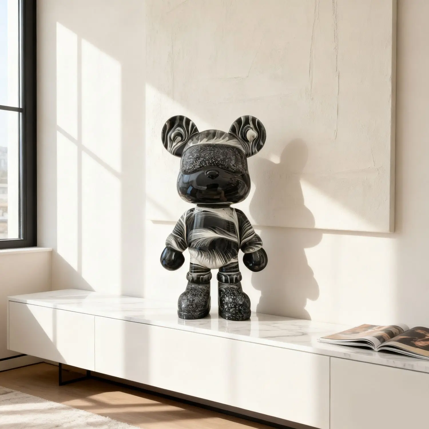 32CM Finished Black Heart Fluid Violent Bear Light Luxury Home Decor Ornament for Living Room