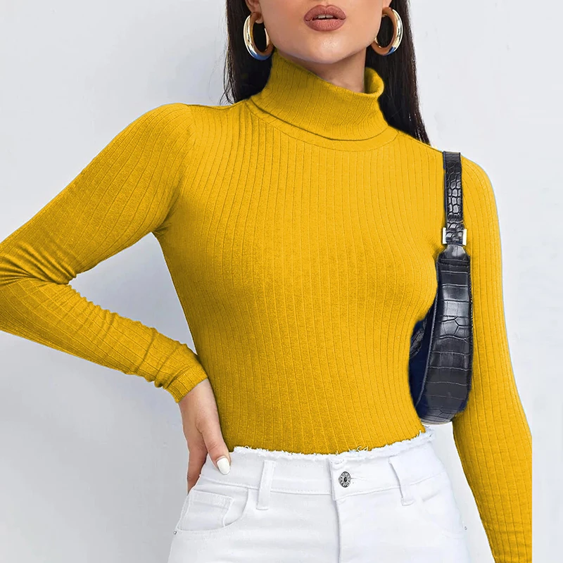 Autumn Long Sleeve Shirt Green Women Solid Slim Turtleneck Blouses For Women Sexy Cropped Tops Casual Short Shirt 2022