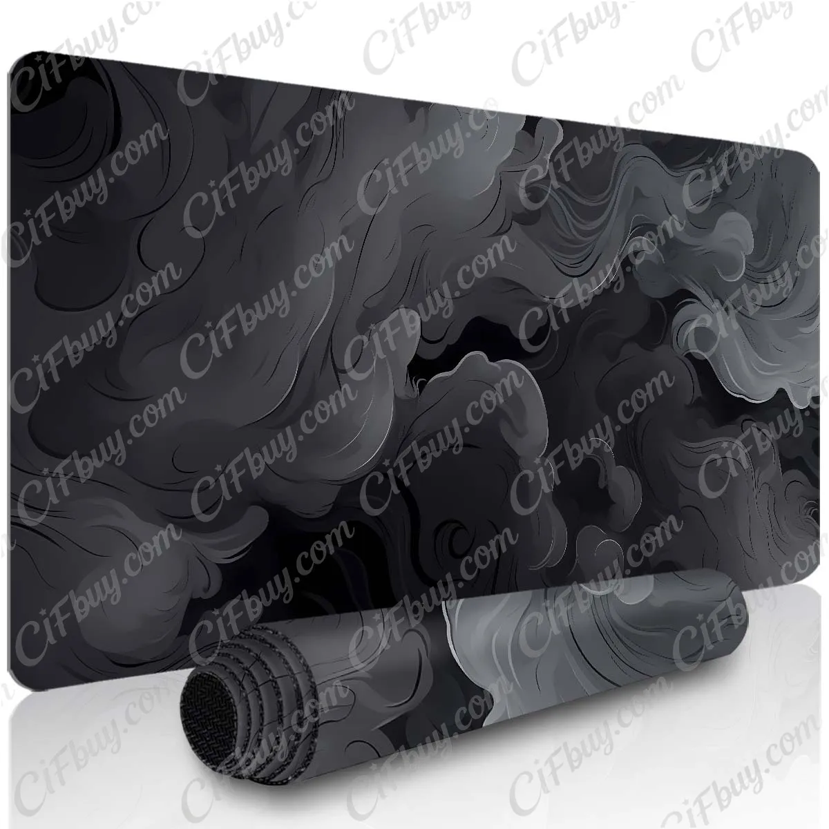 CIFbuy Large Black Gray Streamline Cloud Pattern Gaming Mouse Pad HD Print Non Slip Desk Mat For Laptop Keyboard PC Office Home