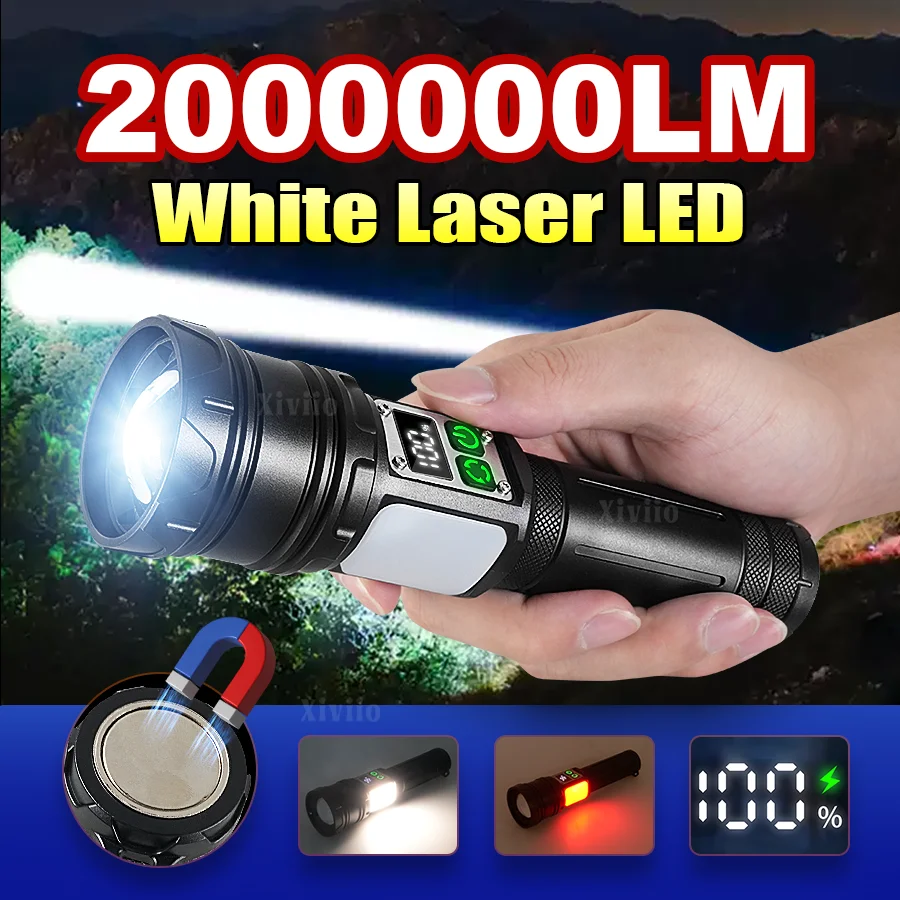 2000000LM White Laser Led High Power Flashlights Brightest Tactical Flashlight Super Bright Rechargeable Torch Light Zoomable