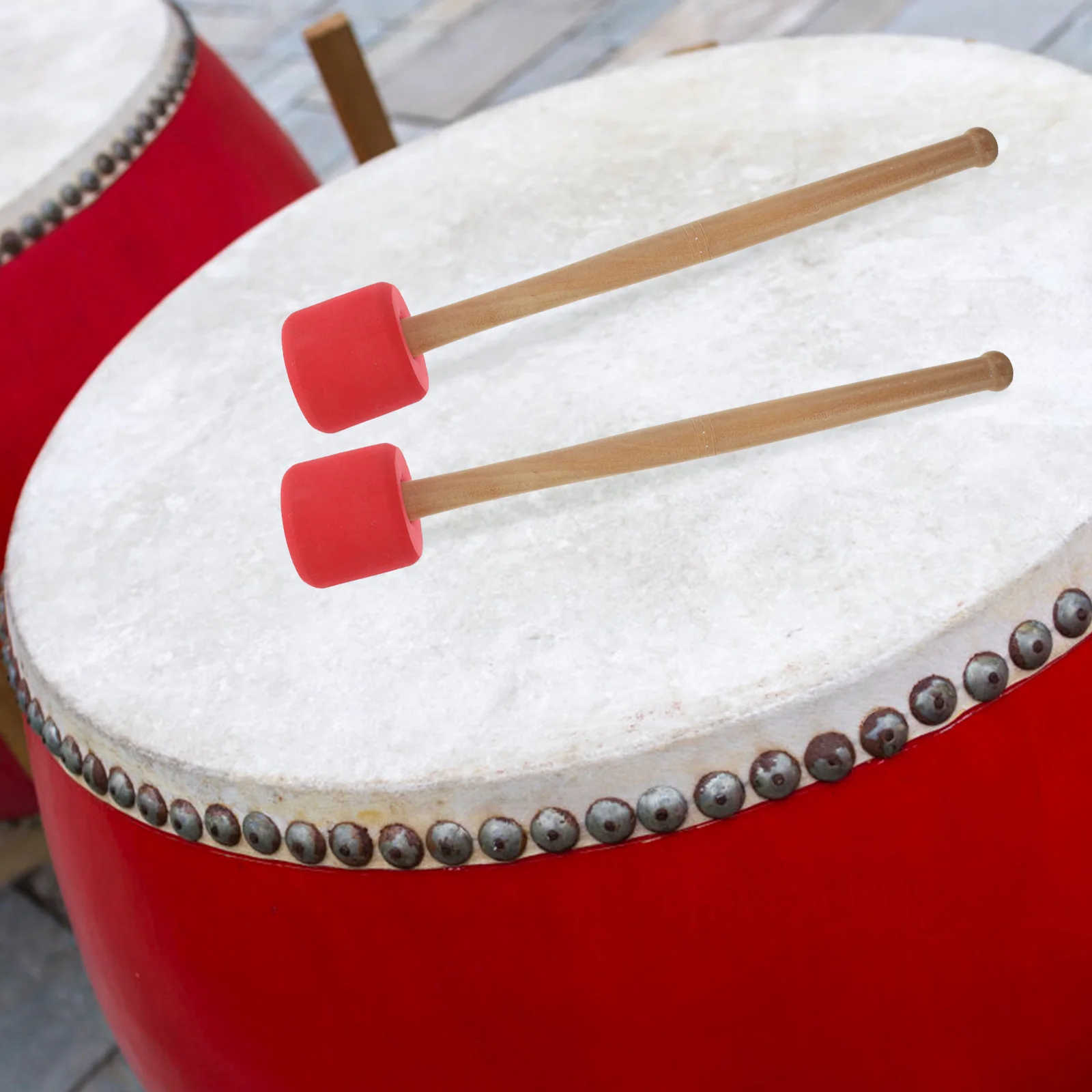 

2Pcs Bass Drum Stick Foam Hammer Solid Ball Head Wood H Percussion Instrument Lightweight Portable