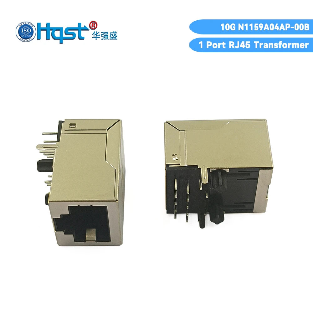 HQST N1159A04AP-00B 10G RJ45 Connector Integrated Magnetics PoE 30W 720mA IEEE802.3bt Type3 Shielded Jack for Router Switch ONU