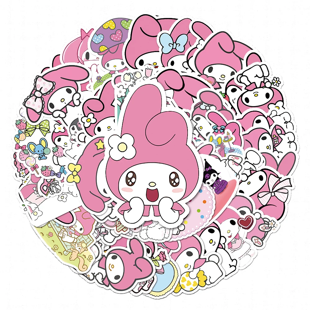 10/30/50pcs Pink Kawaii My Melody Sanrio Sticker for Journal Stationery Laptop Decals DIY Cute Fun Cartoon Waterproof Sticker