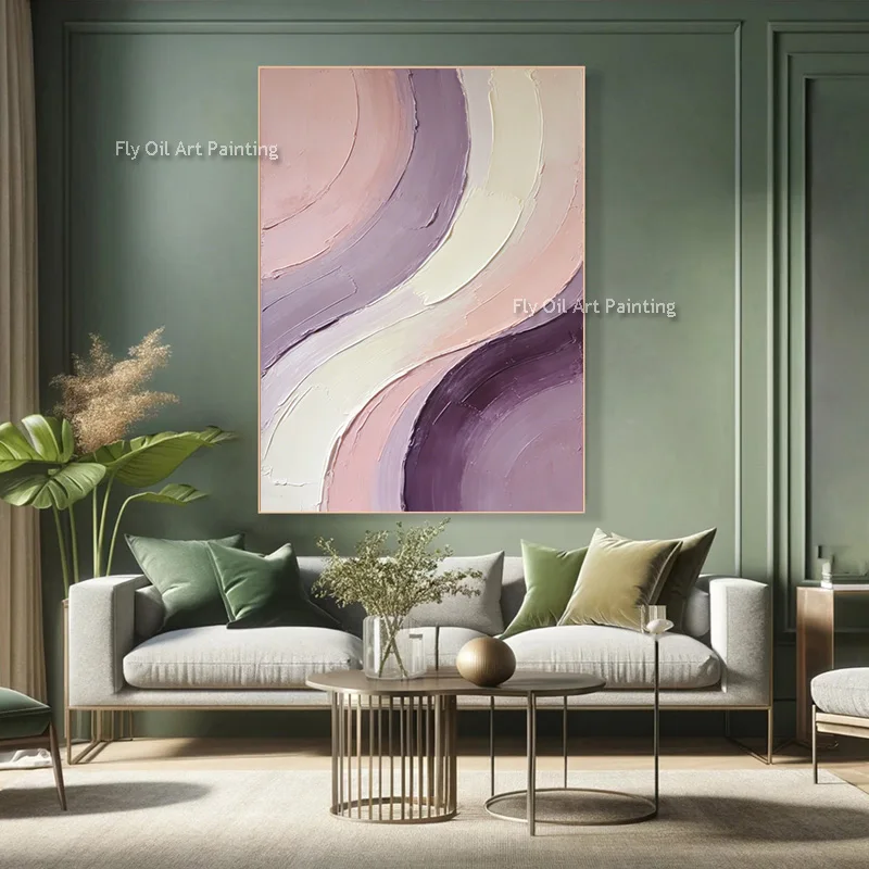 Large Abstract Purple White Wave Home Wall Decor Items Handpainted New Fashional Orange Beige Canvas Oil Painting For Hall Decor