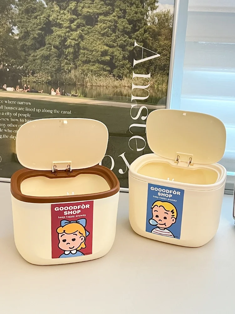 

Милый маленький настольный мусорный бак с крышкой для офиса, студенческого общежития, рабочего стола, корзина для бумаг, прямоугольный пластиковый контейнер для дома