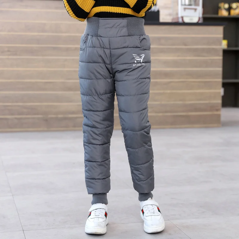 Winter Boys Thick Cotton Pants Fleece Padded Warm Trousers Kids Waterproof Ski Pants Elastic High Waisted Baby Girls Pant 2-12 Y