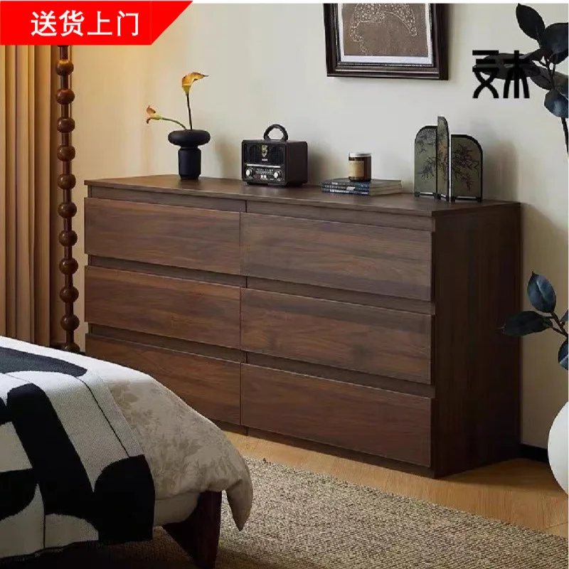 

Retro style chest of drawers six chest of drawers chest of drawers bedroom bedside storage cabinet walnut color storage