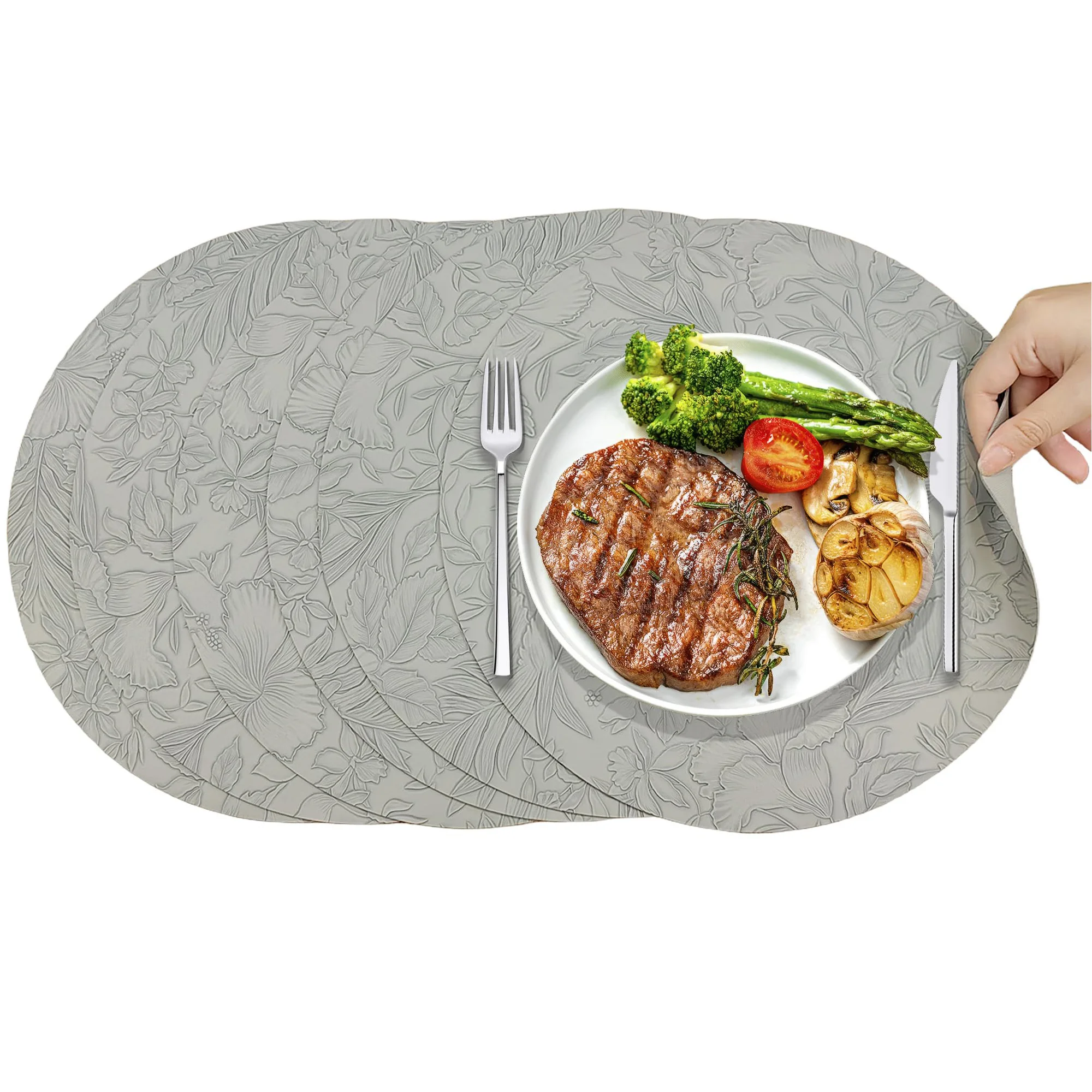 

Round Placemats Set of 6,Leather Floral Placemats (36cm), Heat Resistant Waterproof Non Slip Washbale,Dual Sided Place Mat