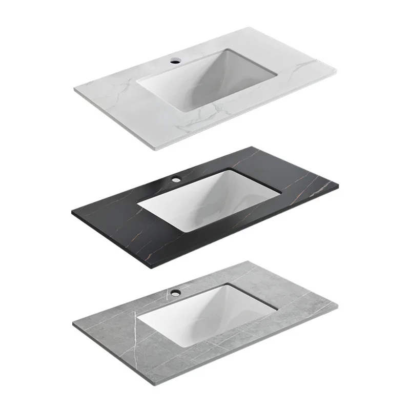حوض منصة شبه مدمج حوض واحد حوض غسيل حمام سيراميك متكامل حوض غسيل وجه مربع منزلي قابل للتخصيص