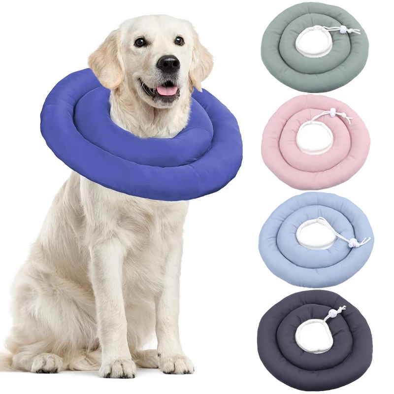 Elizabethan Collar For Dogs Adjustable Neck Drawstring Waterprof Protective Donut Collar Prevent Biting & Scratching