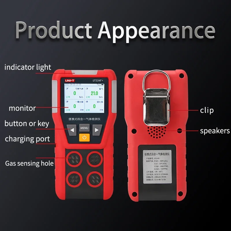 Imagem -04 - Uni-t-multi Detector de Gás Ut334f o2 H2s co Oxigênio Sulfeto de Hidrogênio Monóxido de Carbono Vazamento Combustível