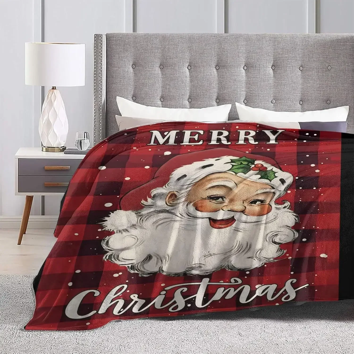 

Santa Claus Christmas Fleece Blanket Super soft cozy and warm plush blanket for sofa bed office camping all seasons