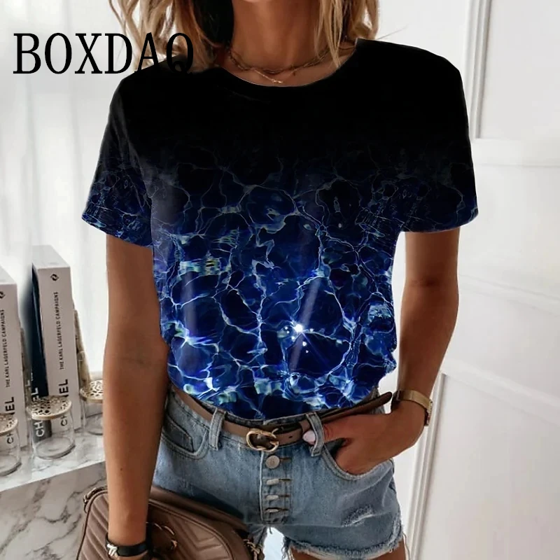 2024 Summer Elegant Women's T Shirt Casual Abstract Painting Print T Shirt Fashion Gradient Short Sleeve Vintage Tops Plus Size