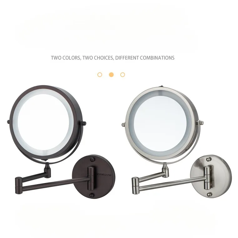 LED lamp cosmetic mirror with lamp non-punching wall-mounted foldable telescopic double-sided beauty