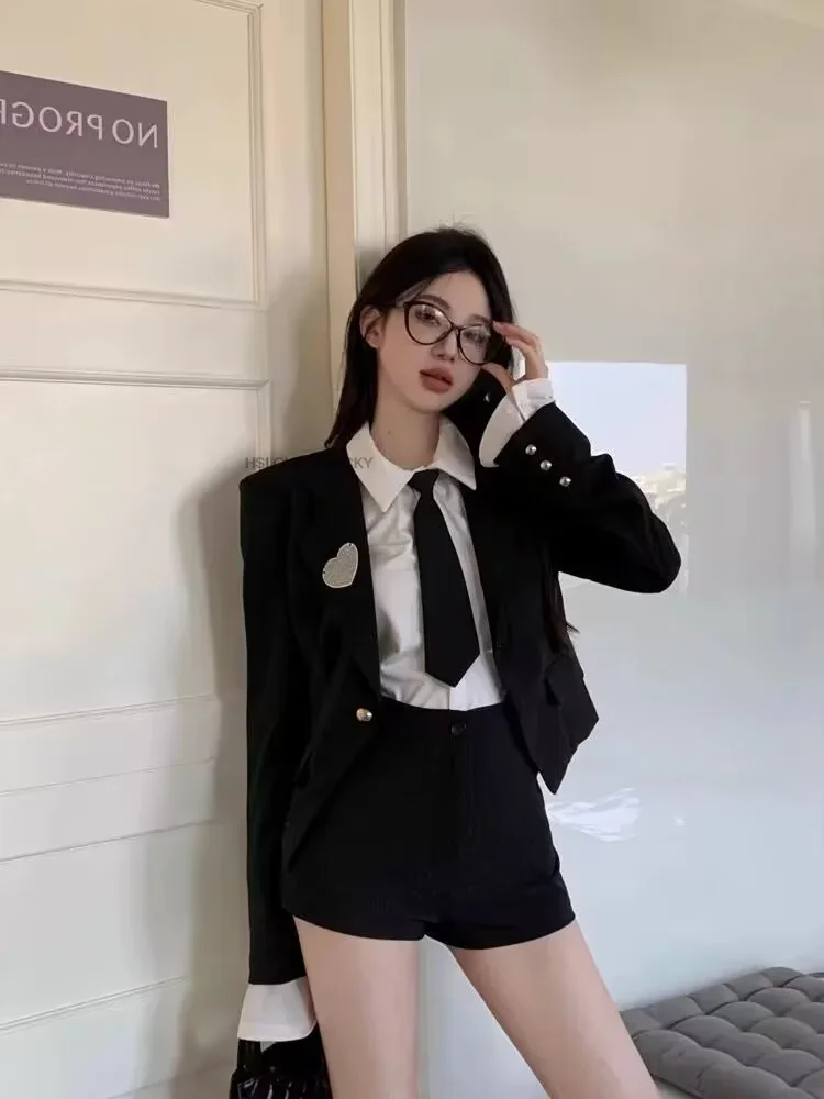 اليابانية كوريا موحدة Jk دعوى سترة سترة فستان قميص التخسيس السراويل ثلاث قطع مجموعة النساء السود تحسين Jk موحدة مجموعة