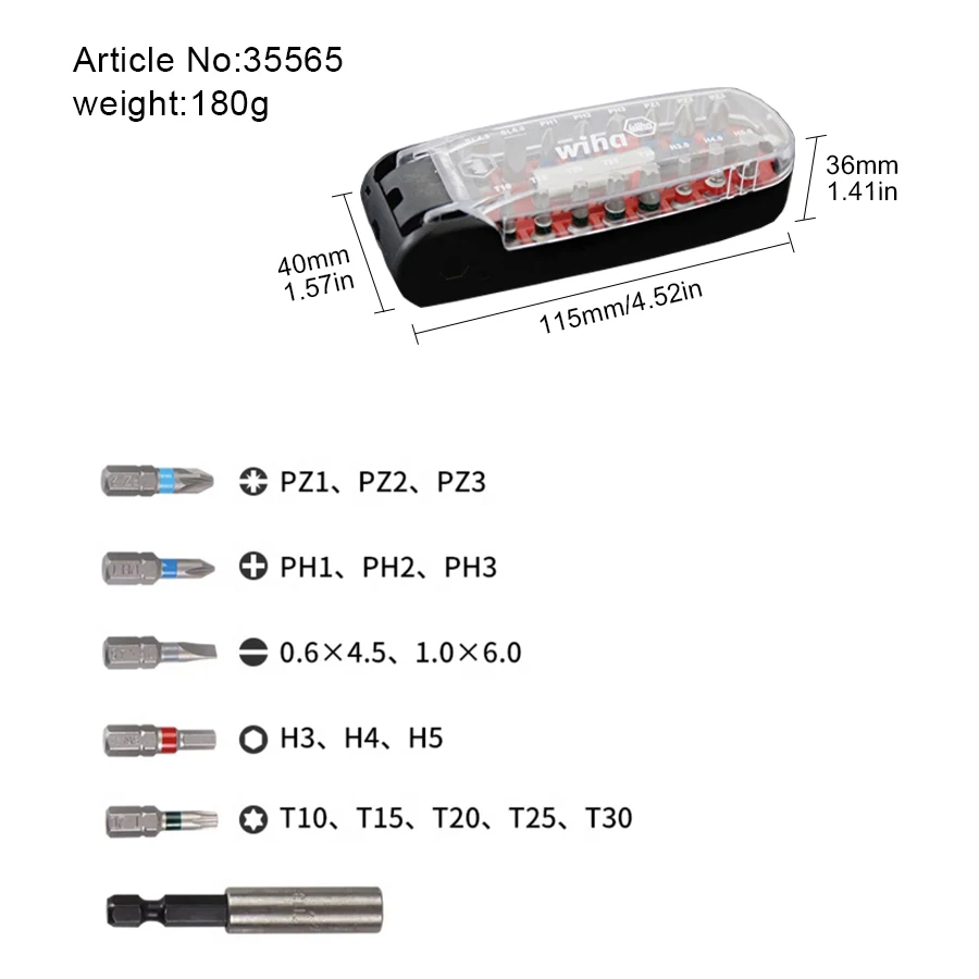 Wiha 35565 CroCo Mixed Bit Set 17Pcs in Box Magnetic Screwdriver Bit Accessory Set Repair Tools Hand Tools