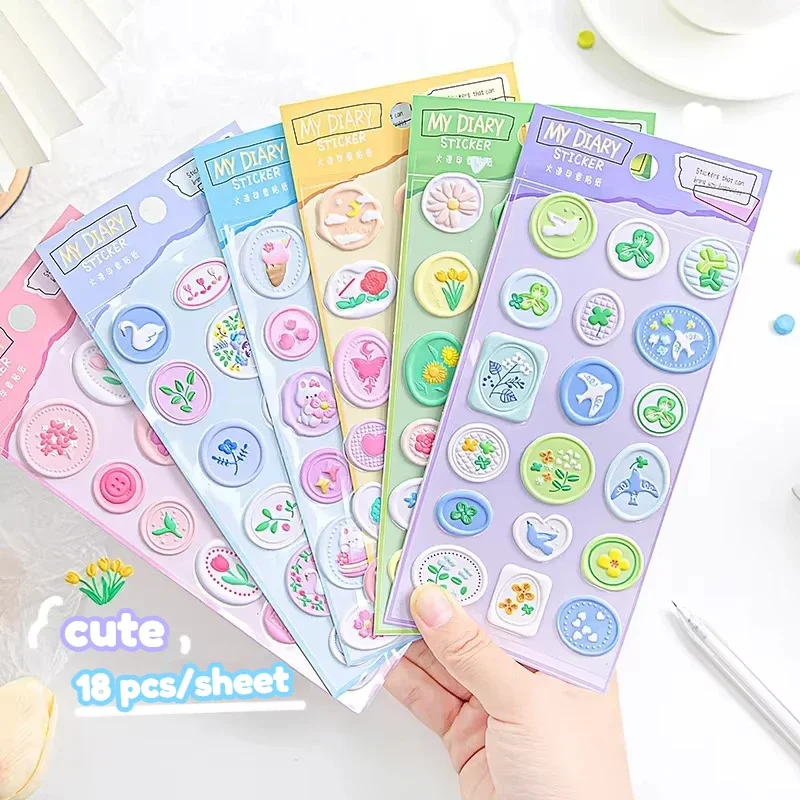 18Pcs Cute Cartoon Wax Seal Stamp 3D Sticker Scrapbooking Journal Planner DIY Deco Paster Kids Stationery Decal Envelope Sealing