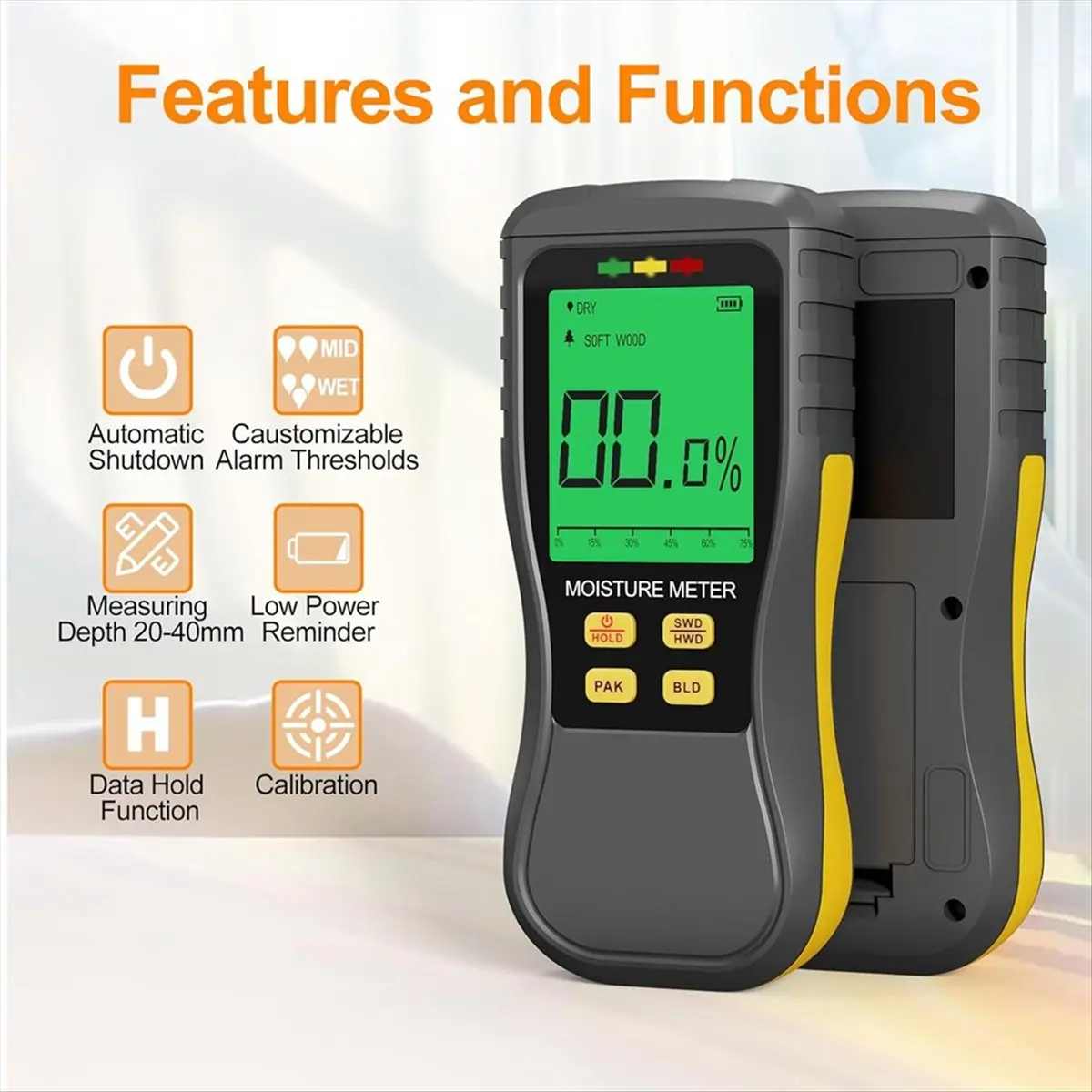 ABPP Pinless Wood Moisture Meters,Non-Destructive Moisture Detection in Drywall,High Moisture Content Alerts for Building