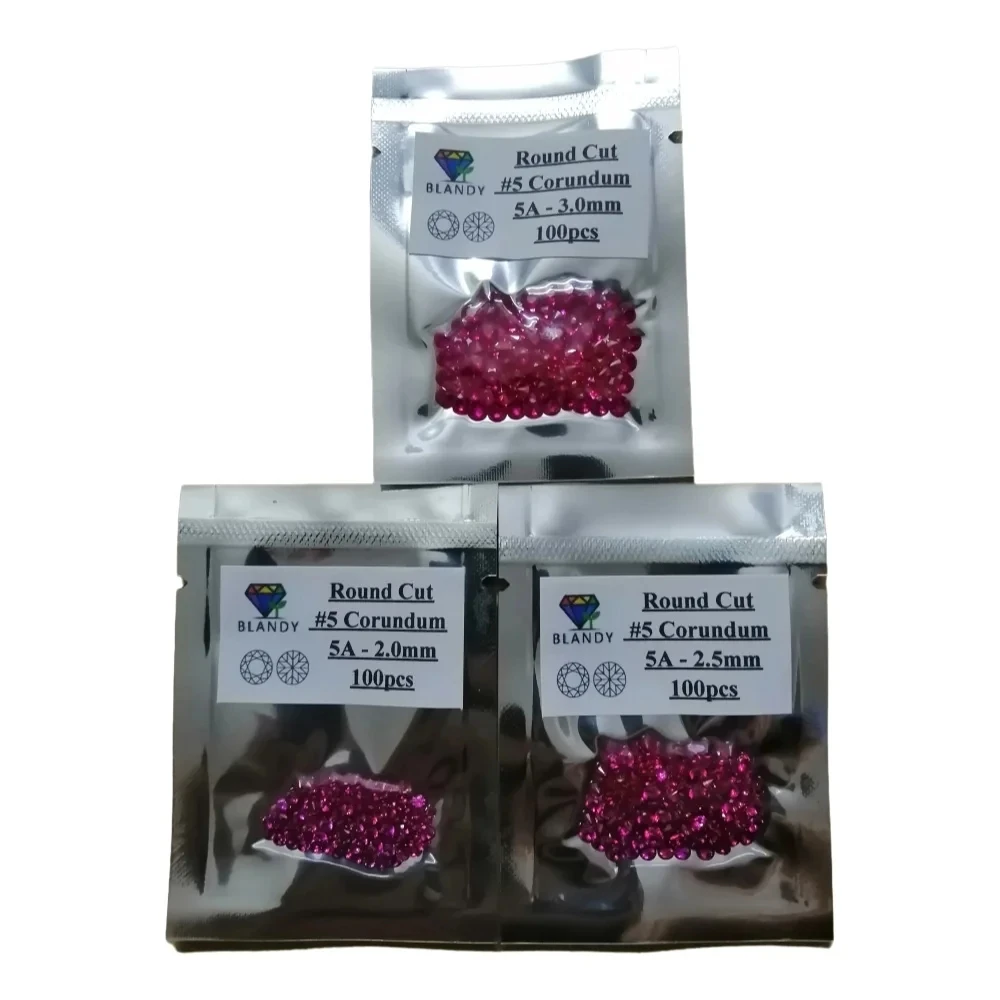 100pcs/Bag 5# Red Size 1mm 2mm 3mm Round Brilliant Cut Synthetic Ruby Red Corundum Stone For Fashion Jewelry DIY