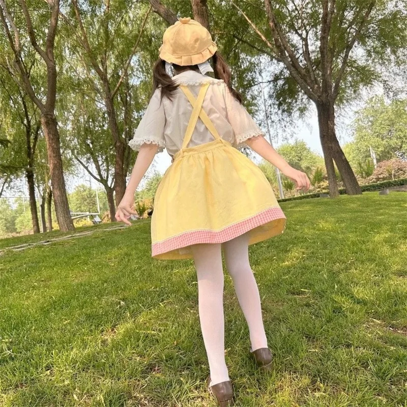 HOUZHOU White Cartoon Embroidery Shirts Women Kawaii Lolita Lace Short Sleeve Babydoll Top Cutecore Jk Japanese Loose Blouses