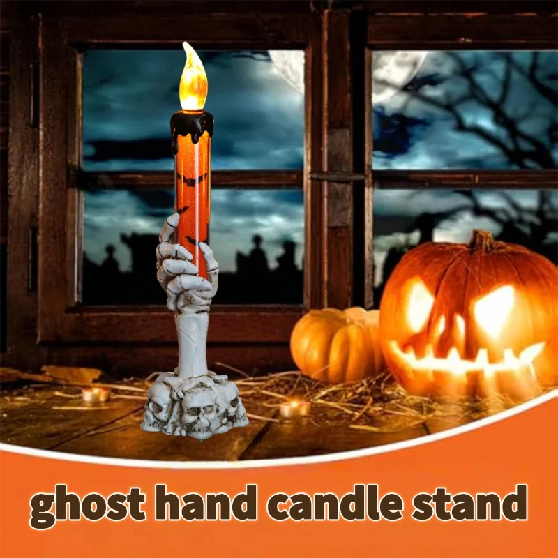 Halloween Electronic Candle Decoration Ghost Hand Light Up Led Twinkle Candlestick Halloween Candlestick Gothic Mantel Decor